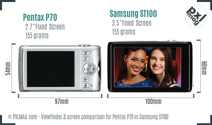 Pentax P70 vs Samsung ST100 Screen and Viewfinder comparison