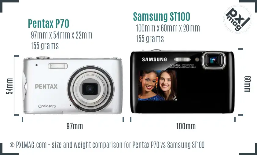 Pentax P70 vs Samsung ST100 size comparison