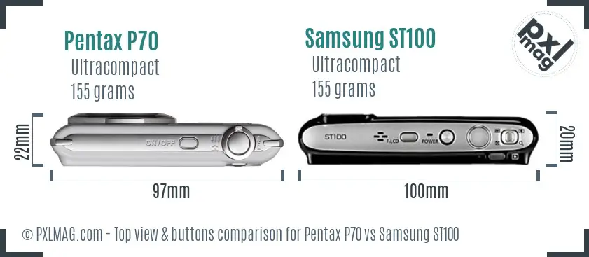 Pentax P70 vs Samsung ST100 top view buttons comparison