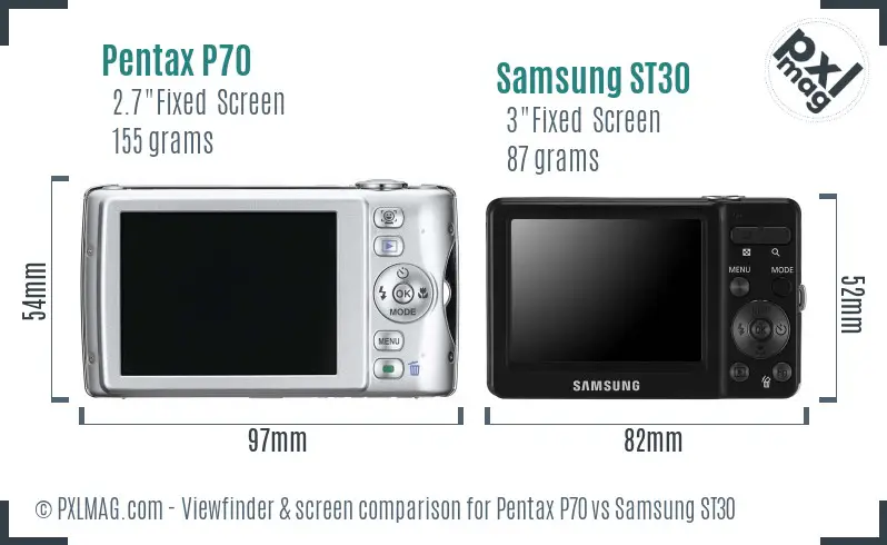 Pentax P70 vs Samsung ST30 Screen and Viewfinder comparison