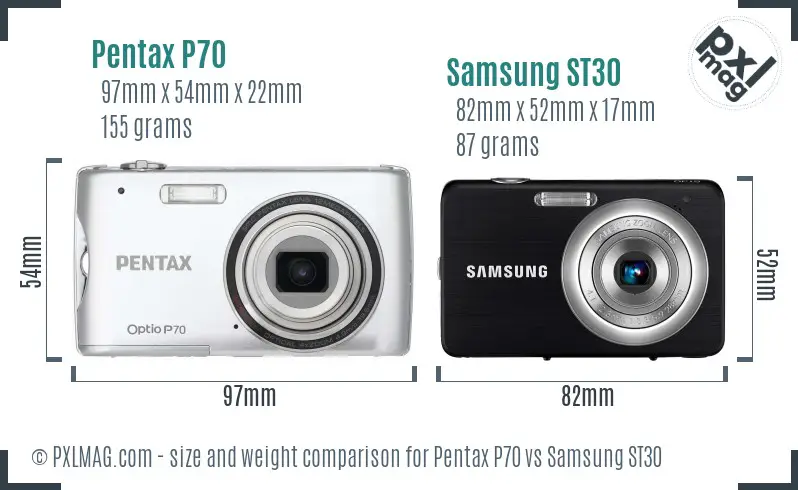 Pentax P70 vs Samsung ST30 size comparison