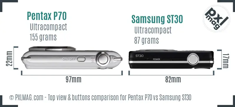 Pentax P70 vs Samsung ST30 top view buttons comparison