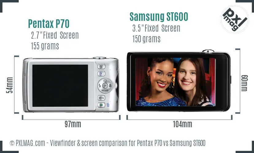 Pentax P70 vs Samsung ST600 Screen and Viewfinder comparison