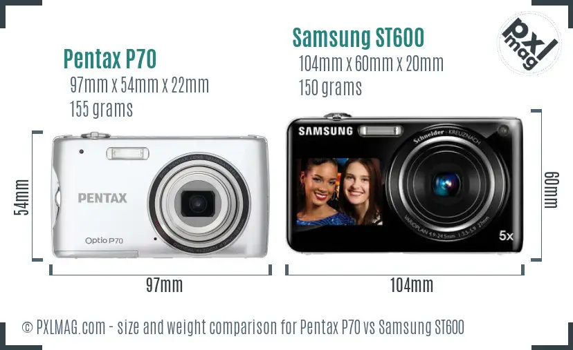 Pentax P70 vs Samsung ST600 size comparison