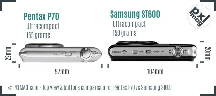 Pentax P70 vs Samsung ST600 top view buttons comparison