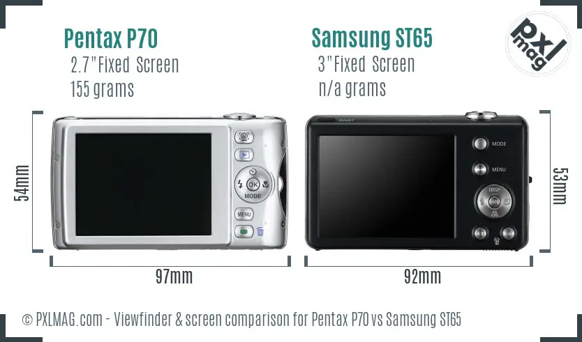 Pentax P70 vs Samsung ST65 Screen and Viewfinder comparison