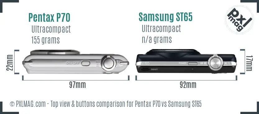 Pentax P70 vs Samsung ST65 top view buttons comparison