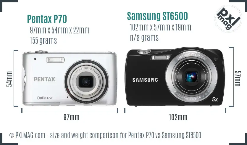 Pentax P70 vs Samsung ST6500 size comparison Pentax P70 vs Samsung ST6500 size comparison