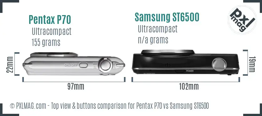 Pentax P70 vs Samsung ST6500 top view buttons comparison Pentax P70 vs Samsung ST6500 top view buttons comparison
