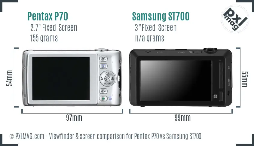 Pentax P70 vs Samsung ST700 Screen and Viewfinder comparison Pentax P70 vs Samsung ST700 Screen and Viewfinder comparison