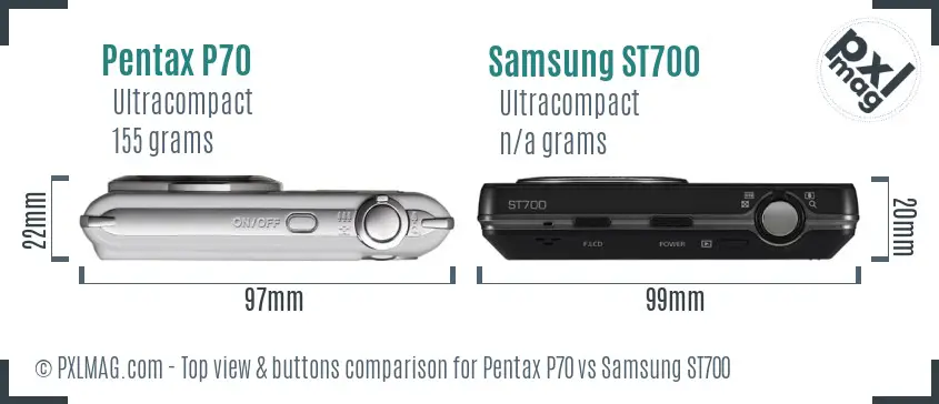 Pentax P70 vs Samsung ST700 top view buttons comparison Pentax P70 vs Samsung ST700 top view buttons comparison