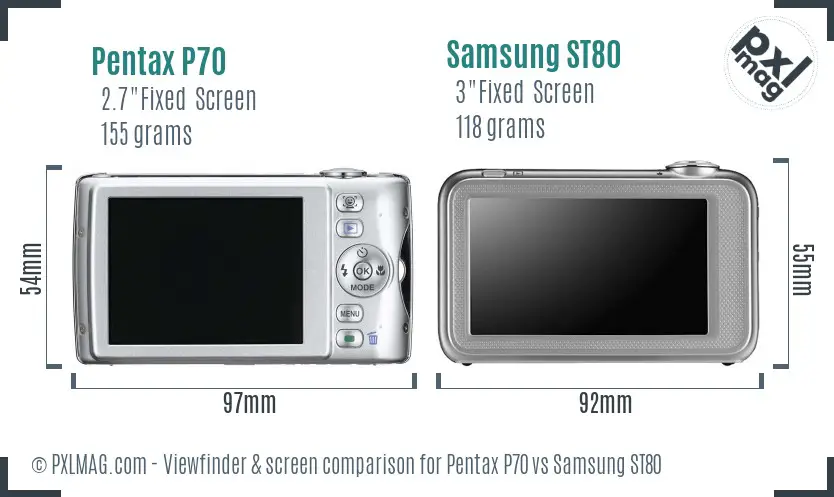 Pentax P70 vs Samsung ST80 Screen and Viewfinder comparison