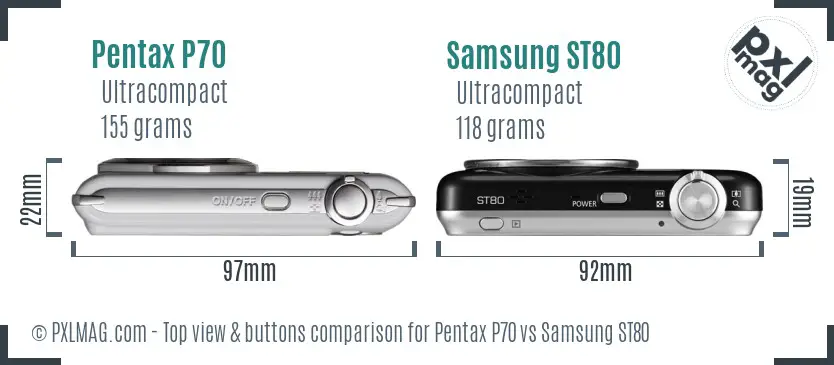 Pentax P70 vs Samsung ST80 top view buttons comparison