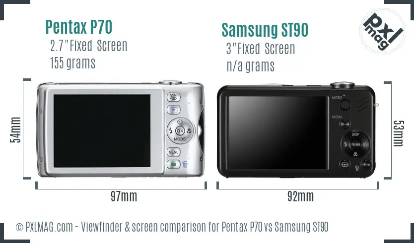 Pentax P70 vs Samsung ST90 Screen and Viewfinder comparison