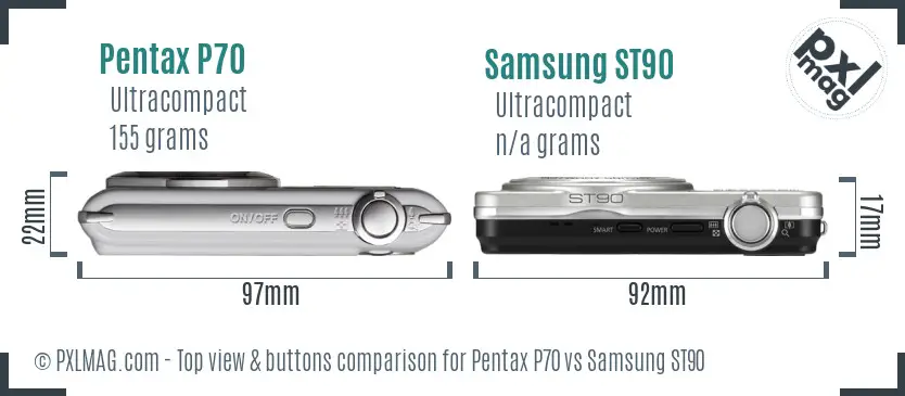 Pentax P70 vs Samsung ST90 top view buttons comparison