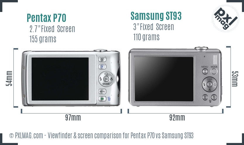 Pentax P70 vs Samsung ST93 Screen and Viewfinder comparison