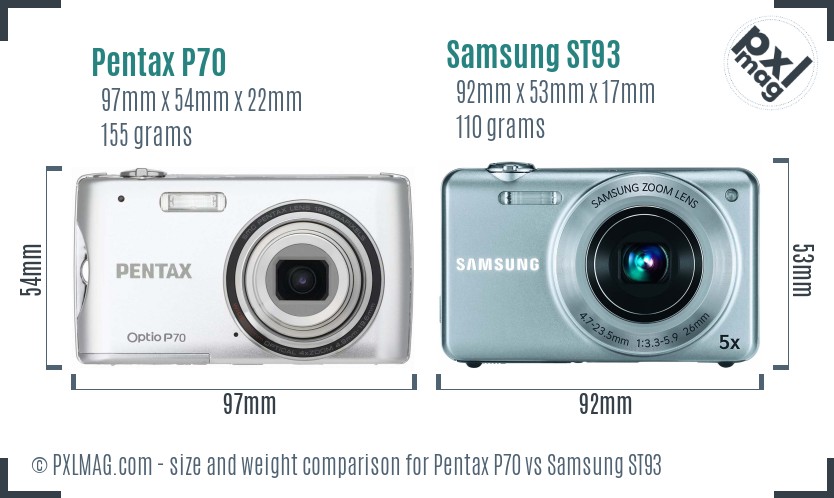 Pentax P70 vs Samsung ST93 size comparison