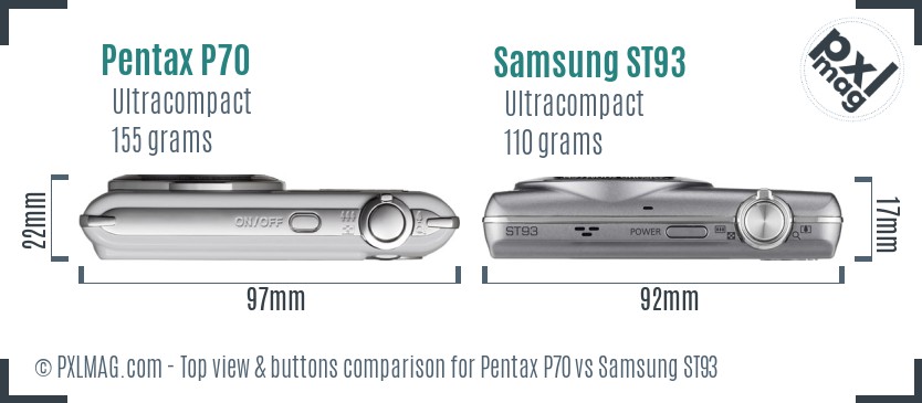 Pentax P70 vs Samsung ST93 top view buttons comparison