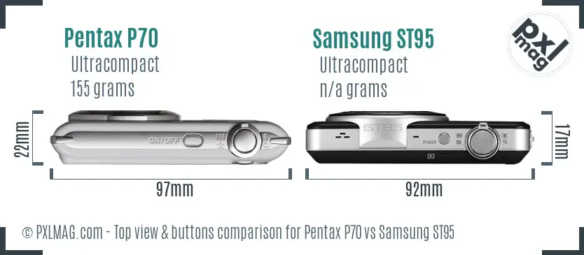 Pentax P70 vs Samsung ST95 top view buttons comparison
