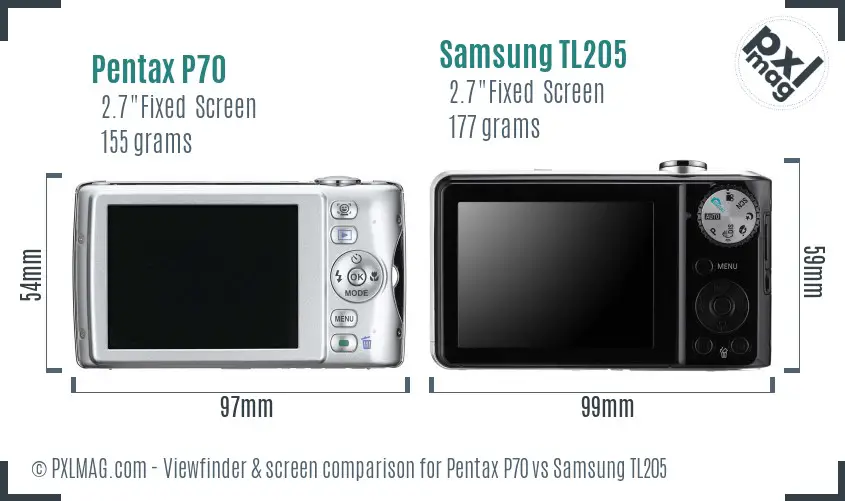 Pentax P70 vs Samsung TL205 Screen and Viewfinder comparison