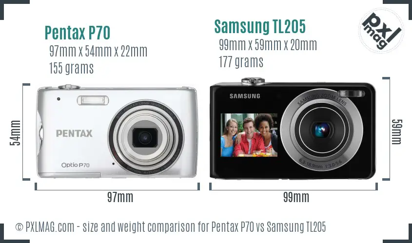 Pentax P70 vs Samsung TL205 size comparison