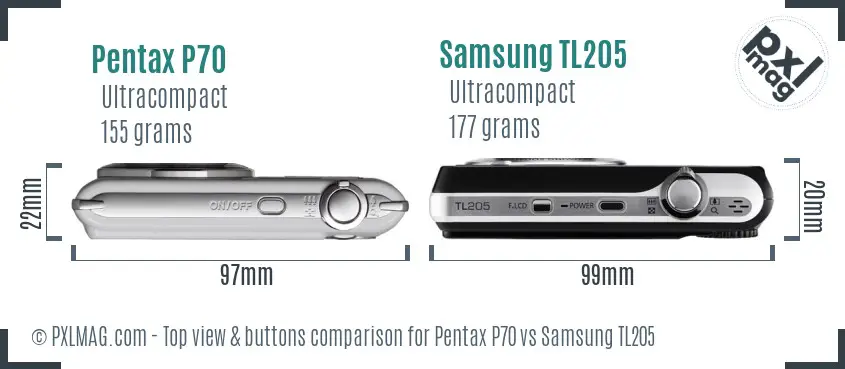 Pentax P70 vs Samsung TL205 top view buttons comparison