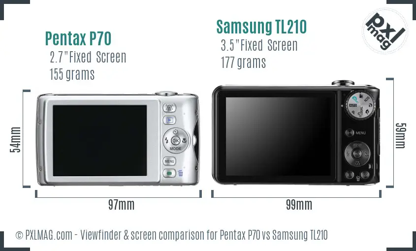 Pentax P70 vs Samsung TL210 Screen and Viewfinder comparison