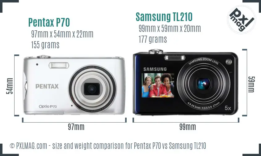 Pentax P70 vs Samsung TL210 size comparison