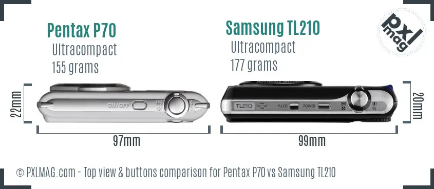 Pentax P70 vs Samsung TL210 top view buttons comparison