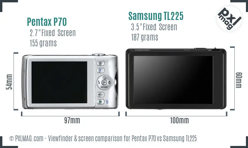 Pentax P70 vs Samsung TL225 Screen and Viewfinder comparison