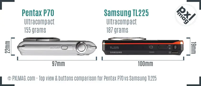 Pentax P70 vs Samsung TL225 top view buttons comparison