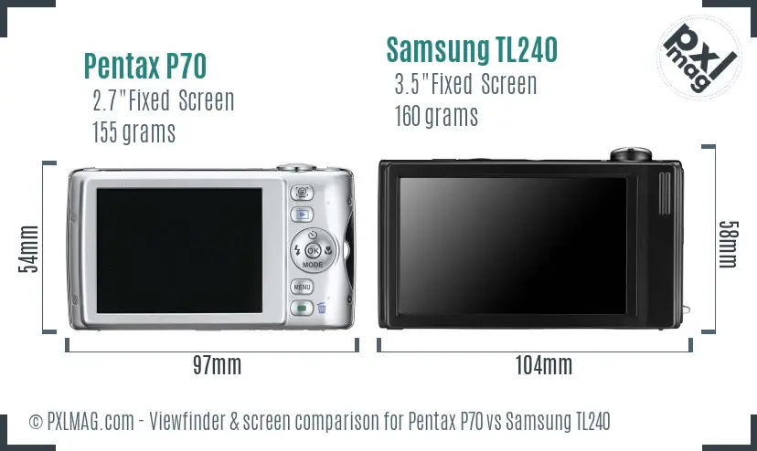 Pentax P70 vs Samsung TL240 Screen and Viewfinder comparison