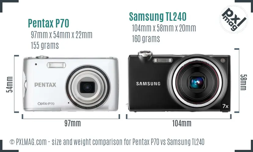 Pentax P70 vs Samsung TL240 size comparison