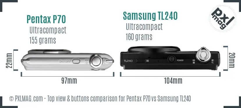 Pentax P70 vs Samsung TL240 top view buttons comparison