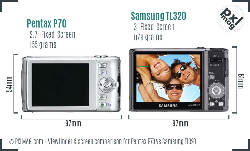 Pentax P70 vs Samsung TL320 Screen and Viewfinder comparison Pentax P70 vs Samsung TL320 Screen and Viewfinder comparison
