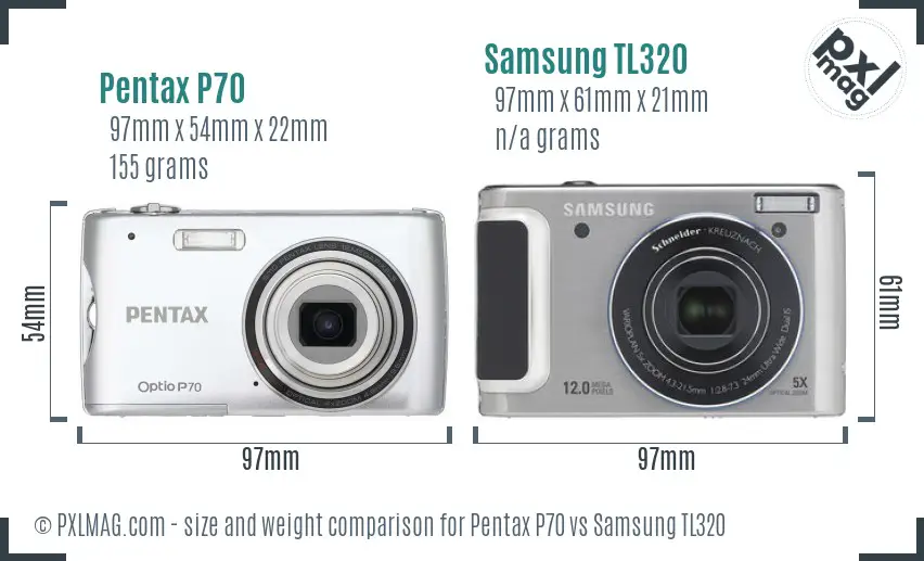 Pentax P70 vs Samsung TL320 size comparison Pentax P70 vs Samsung TL320 size comparison