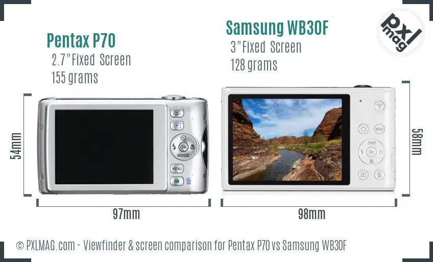 Pentax P70 vs Samsung WB30F Screen and Viewfinder comparison