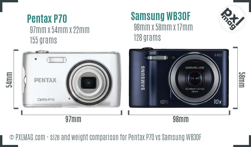 Pentax P70 vs Samsung WB30F size comparison