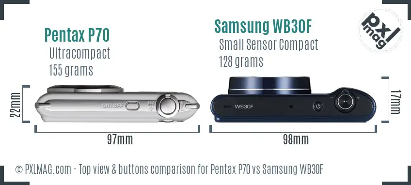 Pentax P70 vs Samsung WB30F top view buttons comparison