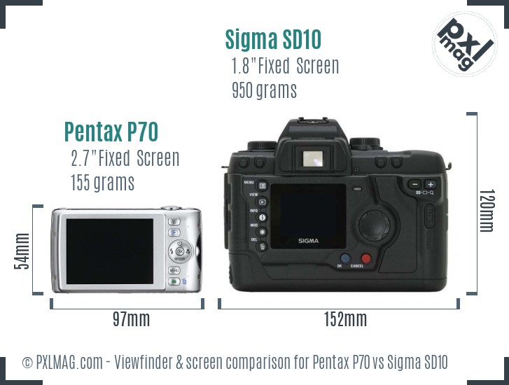Pentax P70 vs Sigma SD10 Screen and Viewfinder comparison