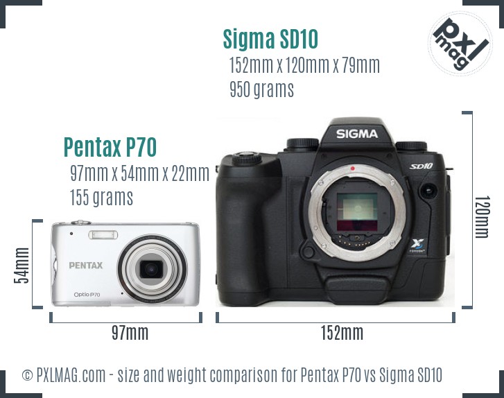 Pentax P70 vs Sigma SD10 size comparison