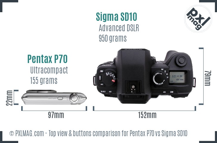 Pentax P70 vs Sigma SD10 top view buttons comparison