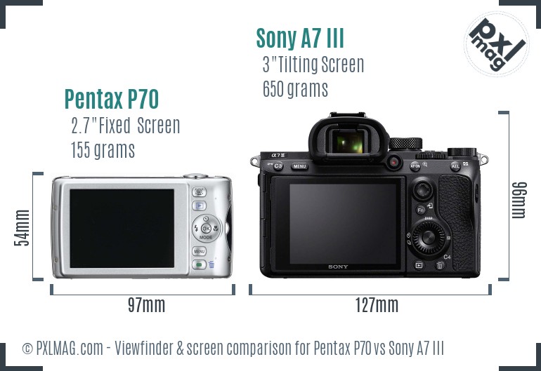 Pentax P70 vs Sony A7 III Screen and Viewfinder comparison