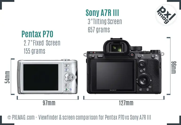 Pentax P70 vs Sony A7R III Screen and Viewfinder comparison