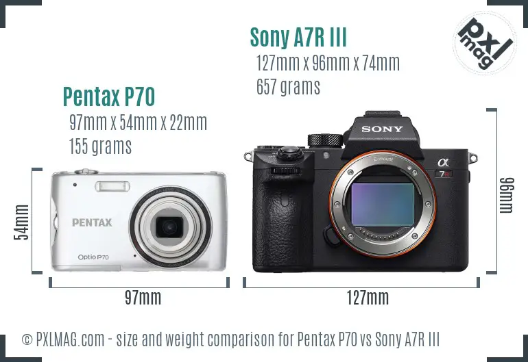 Pentax P70 vs Sony A7R III size comparison