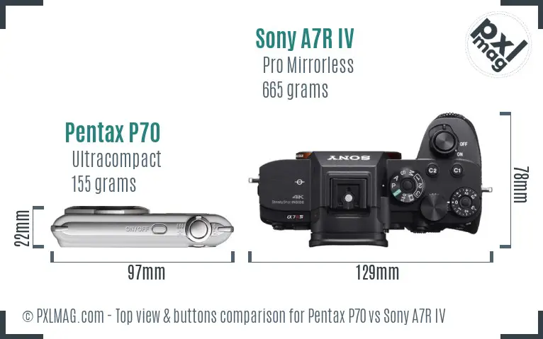 Pentax P70 vs Sony A7R IV top view buttons comparison Pentax P70 vs Sony A7R IV top view buttons comparison