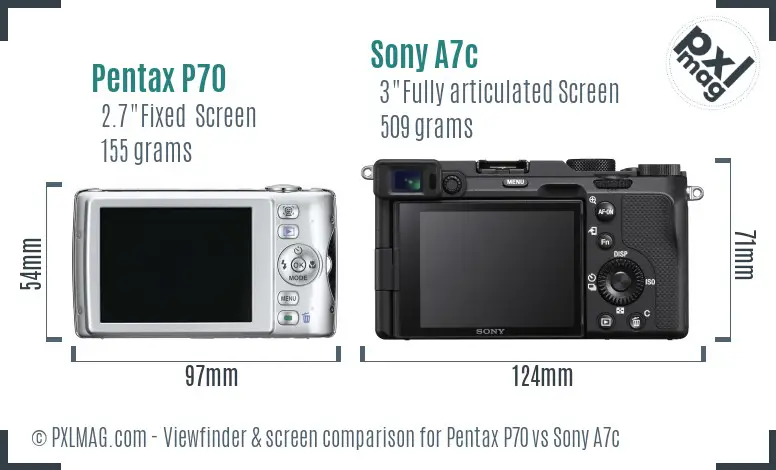 Pentax P70 vs Sony A7c Screen and Viewfinder comparison