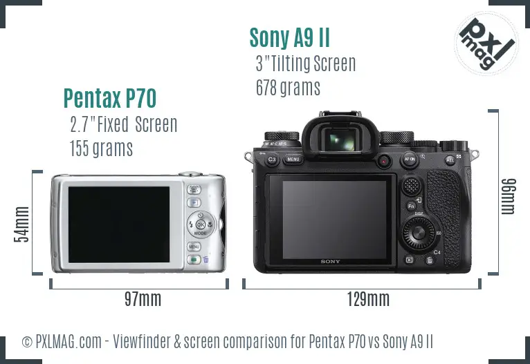 Pentax P70 vs Sony A9 II Screen and Viewfinder comparison