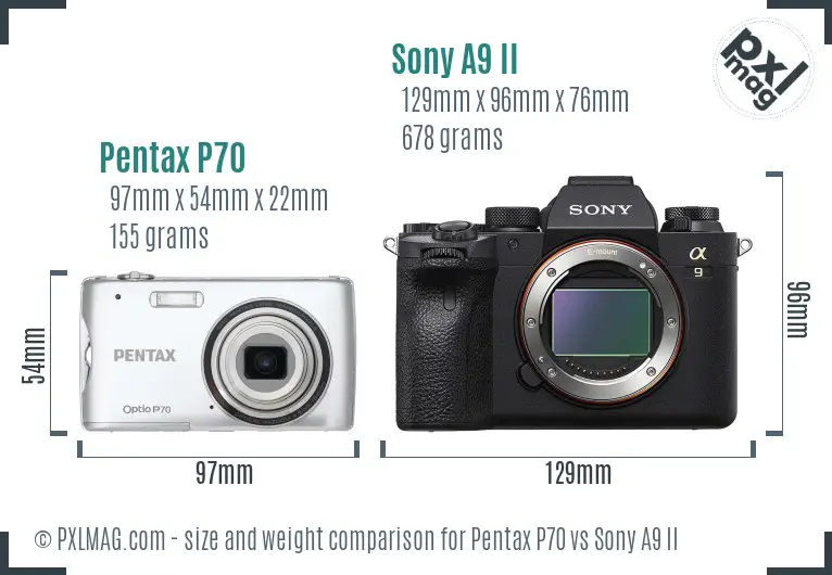 Pentax P70 vs Sony A9 II size comparison