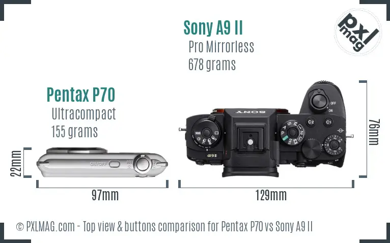 Pentax P70 vs Sony A9 II top view buttons comparison